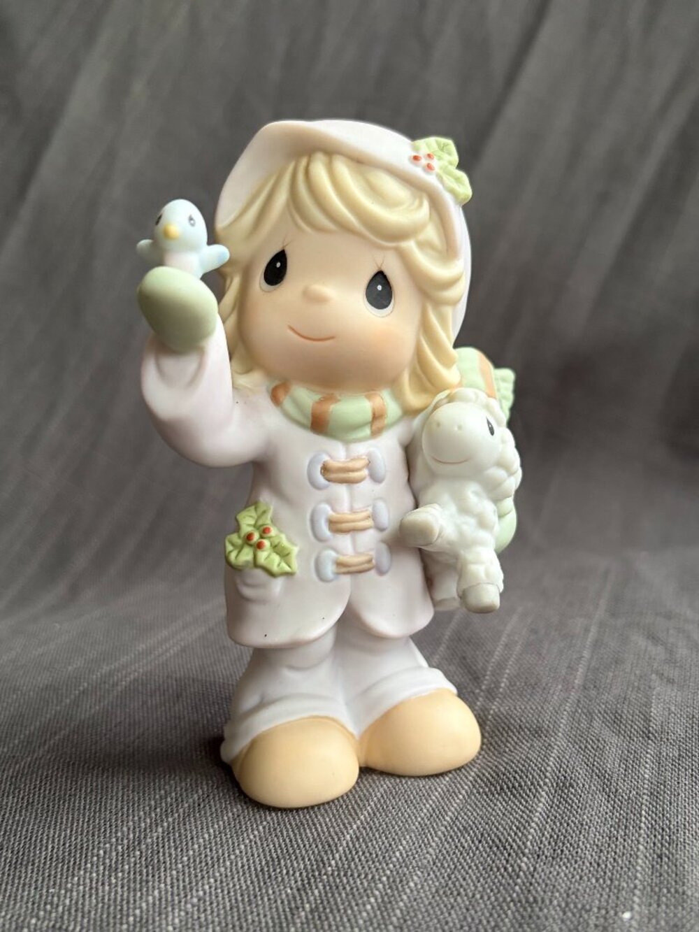 Precious Moments Winter Child Holding Dove / Bird Porcelain Figurine